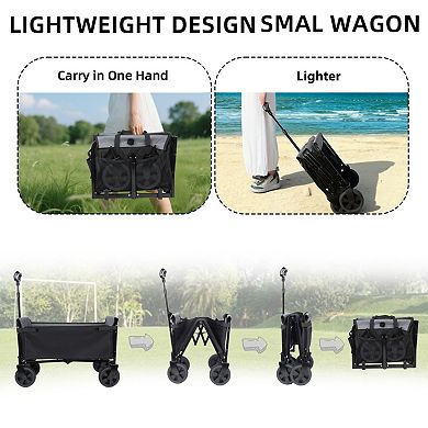 3 in 1 Collapsible Wagon, 220 lbs Capacity, 360° Wheels for Camping, Groceries, Pet Rides