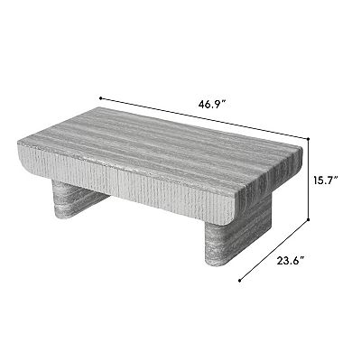 Mid Century Coffee Table with Fluted Drawer, Wood Texture, Space-Saving for Living Room, Apartment