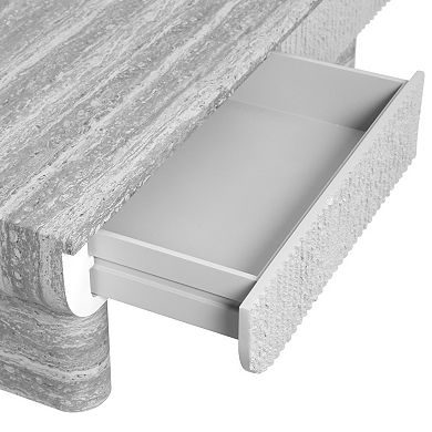 Mid Century Coffee Table with Fluted Drawer, Wood Texture, Space-Saving for Living Room, Apartment