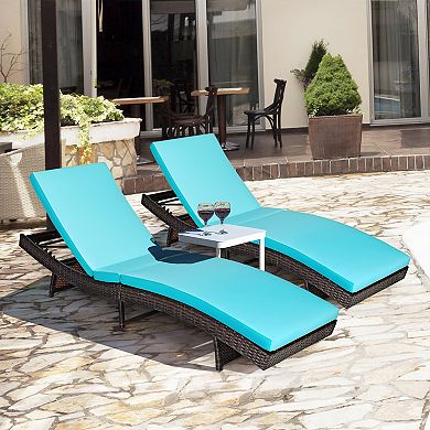 Costway 2PCS Patio Rattan Folding Lounge Chair Chaise Adjustable Cushion