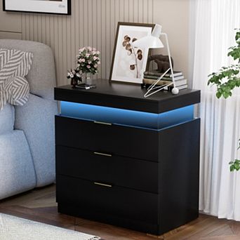 Modern Nightstand with Sliding Top, 3 Drawers, Gold Handles for Bedroom, Living Room