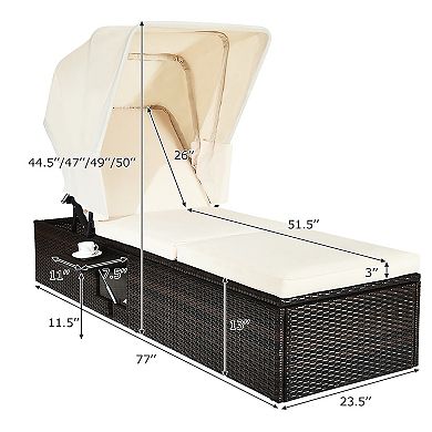 Costway Patio Rattan Lounge Chair Chaise Cushioned Top Canopy Adjustable