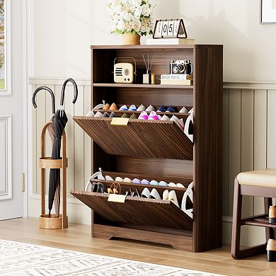 Shoe Cabinet with 2 Flip Drawers, Practical Easy-Use Hidden Storage Organizer for Entryway Hallway