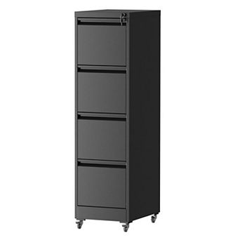 4 Drawer Metal Locking Vertical File Cabinet on Wheels, Lockable & Anti-Tilt, for Legal/Letter Files