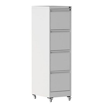 4 Drawer Metal Locking Vertical File Cabinet on Wheels, Lockable & Anti-Tilt, for Legal/Letter Files