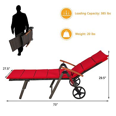 Costway 2PCS Aluminum Rattan Lounger Recliner 5-Position Adjustable Chair