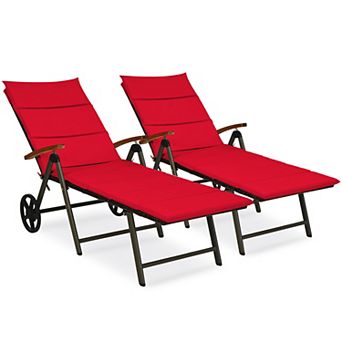 Costway 2 pc Aluminum Rattan Lounger Recliner 5-Position Adjustable Chair