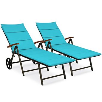 Costway 2 pc Aluminum Rattan Lounger Recliner 5-Position Adjustable Chair