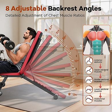 Flybird Foldable Adjustable Weight Bench, 660LBS, 8 Backrest Positions for Chest, Shoulder