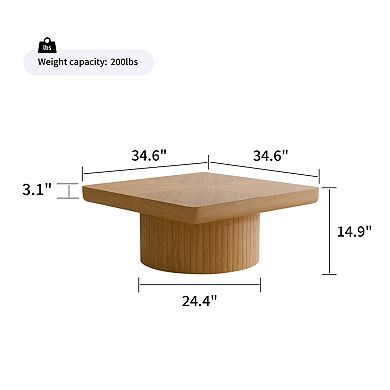 34.6'' Square Coffee Table, Thickened Top , Modern Wood Veneer for Living Room Open-Plan Area