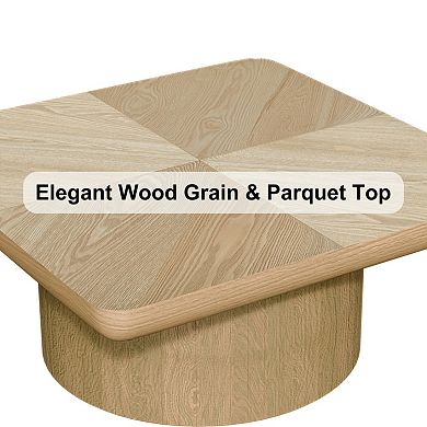 34.6'' Square Coffee Table, Thickened Top , Modern Wood Veneer for Living Room Open-Plan Area