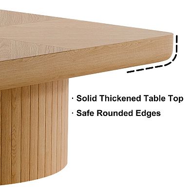 34.6'' Square Coffee Table, Thickened Top , Modern Wood Veneer for Living Room Open-Plan Area