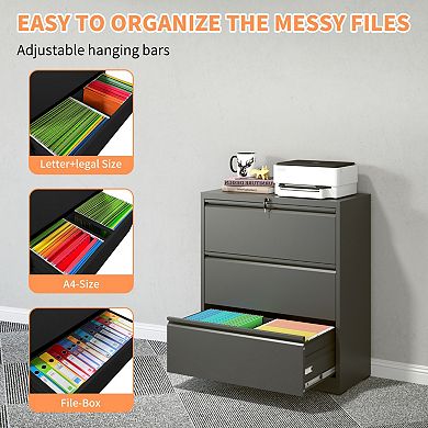3 Drawer Lockable Metal File Cabinet, 330LBS Load, Quiet Design for Home Office, Fits Legal/A4/F4