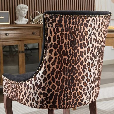 Leopard Print Dining Chairs Set of 2, High Back Upholstered Chair, Nailhead, for Kitchen Dining Room
