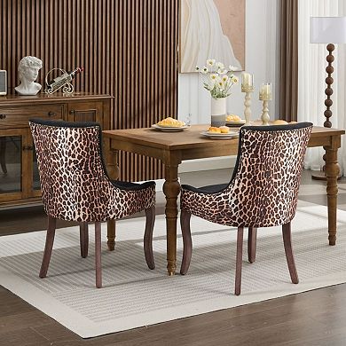 Leopard Print Dining Chairs Set of 2, High Back Upholstered Chair, Nailhead, for Kitchen Dining Room