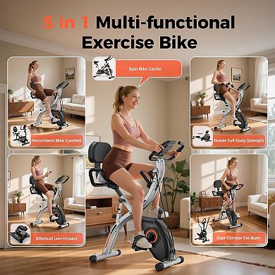 Yosuda 5 IN 1 380LBS Capacity Folding Exercise Bike Indoor Bicycle with 16 Level Magnetic Resistance