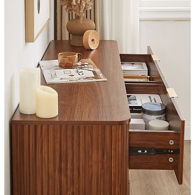 6 Drawers Dresser 55" Curved Wave Design,Easy-Use Storage Organizer for Bedroom Living Room
