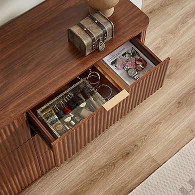 6 Drawers Dresser 55" Curved Wave Design,Easy-Use Storage Organizer for Bedroom Living Room