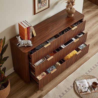 6 Drawers Dresser 55" Curved Wave Design,Easy-Use Storage Organizer for Bedroom Living Room