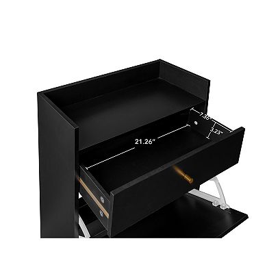 Rattan 2 Flip Drawer Shoe Cabinet, Double Layer Storage for Entryway Hallway, Practical Easy Use