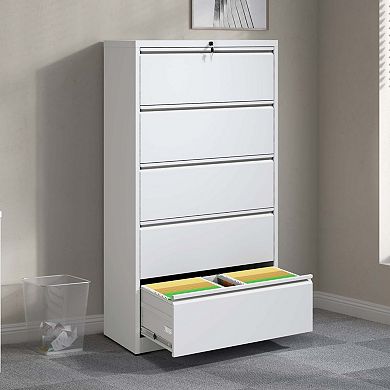 5 Drawer Lockable Metal File Cabinet, 550LBS Load, Quiet Design for Home Office, Fits Legal/A4/F4