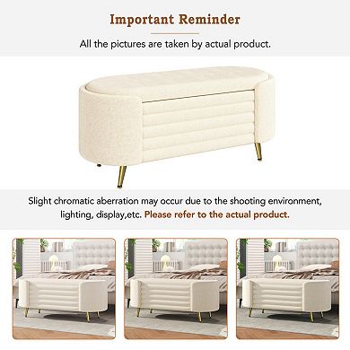 Upholstered Storage Ottoman Bench, Hidden Storage & Comfortable Seating for Living Room, Entryway