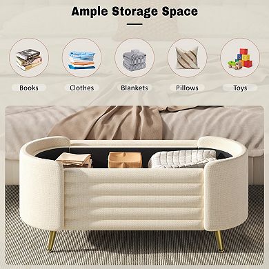 Upholstered Storage Ottoman Bench, Hidden Storage & Comfortable Seating for Living Room, Entryway
