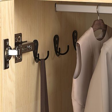 4 Doors Wardrobe Closet with Mirror, Wooden Armoire with 2 Drawers for Bedroom & Apartment