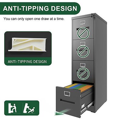 VIYET 4-Drawer Vertical File Cabinet - Locking Steel High-Capacity Storage for Letter & Legal