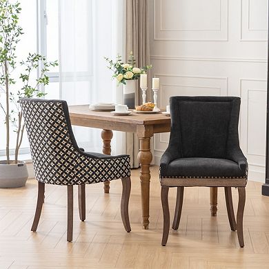 Mid-Century Dining Chairs Set of 2, Thick Fabric, Solid Wood Legs, for Dining Room Kitchen