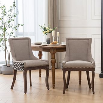 Mid-Century Dining Chairs Set of 2, Thick Fabric, Solid Wood Legs, for Dining Room Kitchen