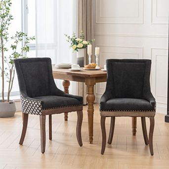 Mid-Century Dining Chairs Set of 2, Thick Fabric, Solid Wood Legs, for Dining Room Kitchen