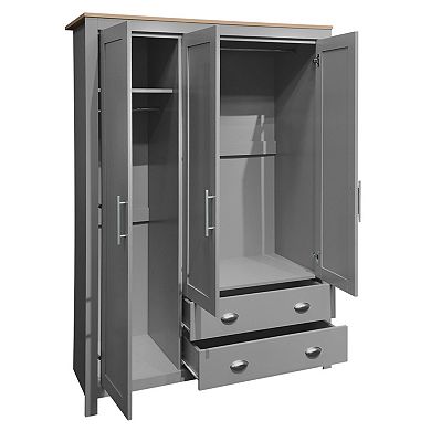 3 Doors Armoire Wardrobe Closet, 67.9"H Freestanding Wooden Storage with 2 Drawers & 2 Hanging Rods