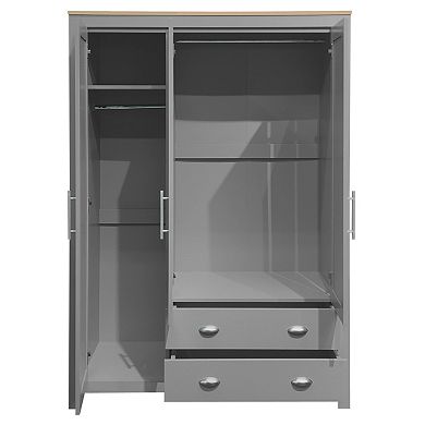 3 Doors Armoire Wardrobe Closet, 67.9"H Freestanding Wooden Storage with 2 Drawers & 2 Hanging Rods