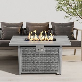 43" Rectangular Propane Fire Pit Table, 50000 BTU Pulse Ignitionfor Outdoor Patio