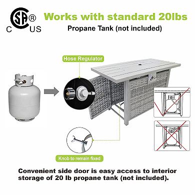 43" Rectangular Propane Fire Pit Table, 50000 BTU Pulse Ignitionfor Outdoor Patio