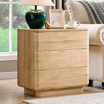 22" Modern Nightstand with Charging Station & 3 Drawers, Wooden End Table for Bedroom Living Room
