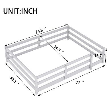 KWPZQEB Montessori Wood Floor Bed with Fence, Twin / Full Size