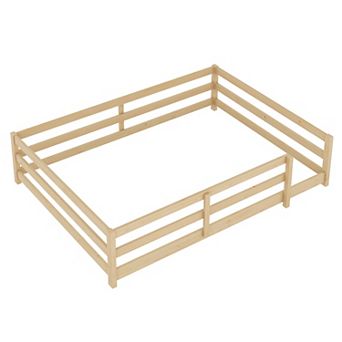 KWPZQEB Montessori Wood Floor Bed with Fence, Twin / Full Size