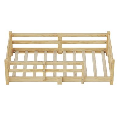 KWPZQEB Solid Wood Montessori Floor Bed with Slats and Safety Guardrails, Easy Assemble, Twin/Full