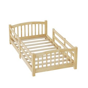 KWPZQEB Solid Wood Montessori Floor Bed with Slats and Safety Guardrails, Easy Assemble, Twin/Full