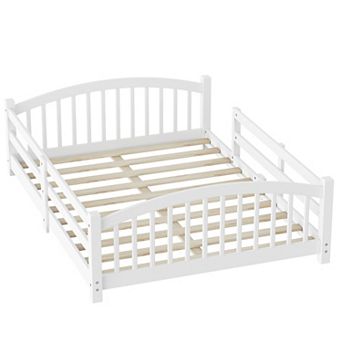 KWPZQEB Solid Wood Montessori Floor Bed with Slats and Safety Guardrails, Easy Assemble, Twin/Full