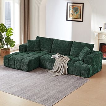 KWPZQEB L-Shape Chenille tufted Sectional Sofa with Chaise for Apartment, Living Room, 108.2 Inch