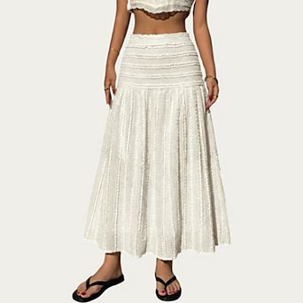 High Waist Textured Maxi Skirt with Smocked Waistband and Flowy A-Line Silhouette
