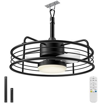 20" Outdoor Ceiling Fans with Lights Waterproof, Plug in Hanging Caged Black Ceiling Fan for Gazebo