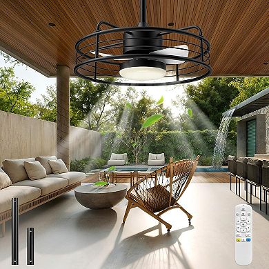 20" Outdoor Ceiling Fans with Lights Waterproof, Plug in Hanging Caged Black Ceiling Fan for Gazebo
