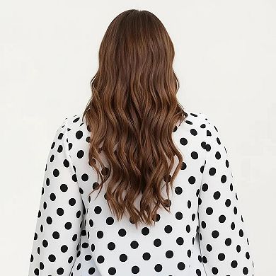 Women's Plus Size Long Sleeve Polka Dot Blouse with Ruffle Front Detail V Neck Lightweight Top