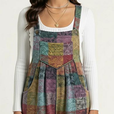 Plaid Wide Leg Overalls Jumpsuit with Adjustable Shoulder Straps Front Pocket Relaxed Fit