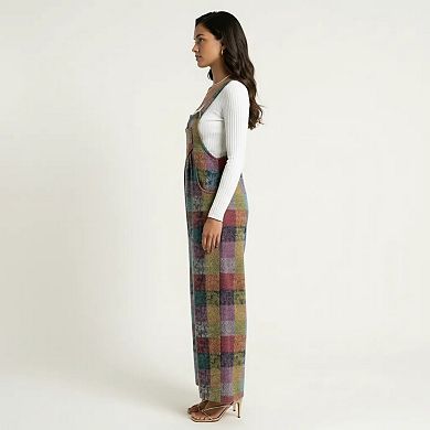 Plaid Wide Leg Overalls Jumpsuit with Adjustable Shoulder Straps Front Pocket Relaxed Fit