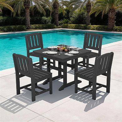 HDPE Patio Dining Set 35.8" Square Dining Table Set with 4 Armless Chairs (19.7"x21.3")